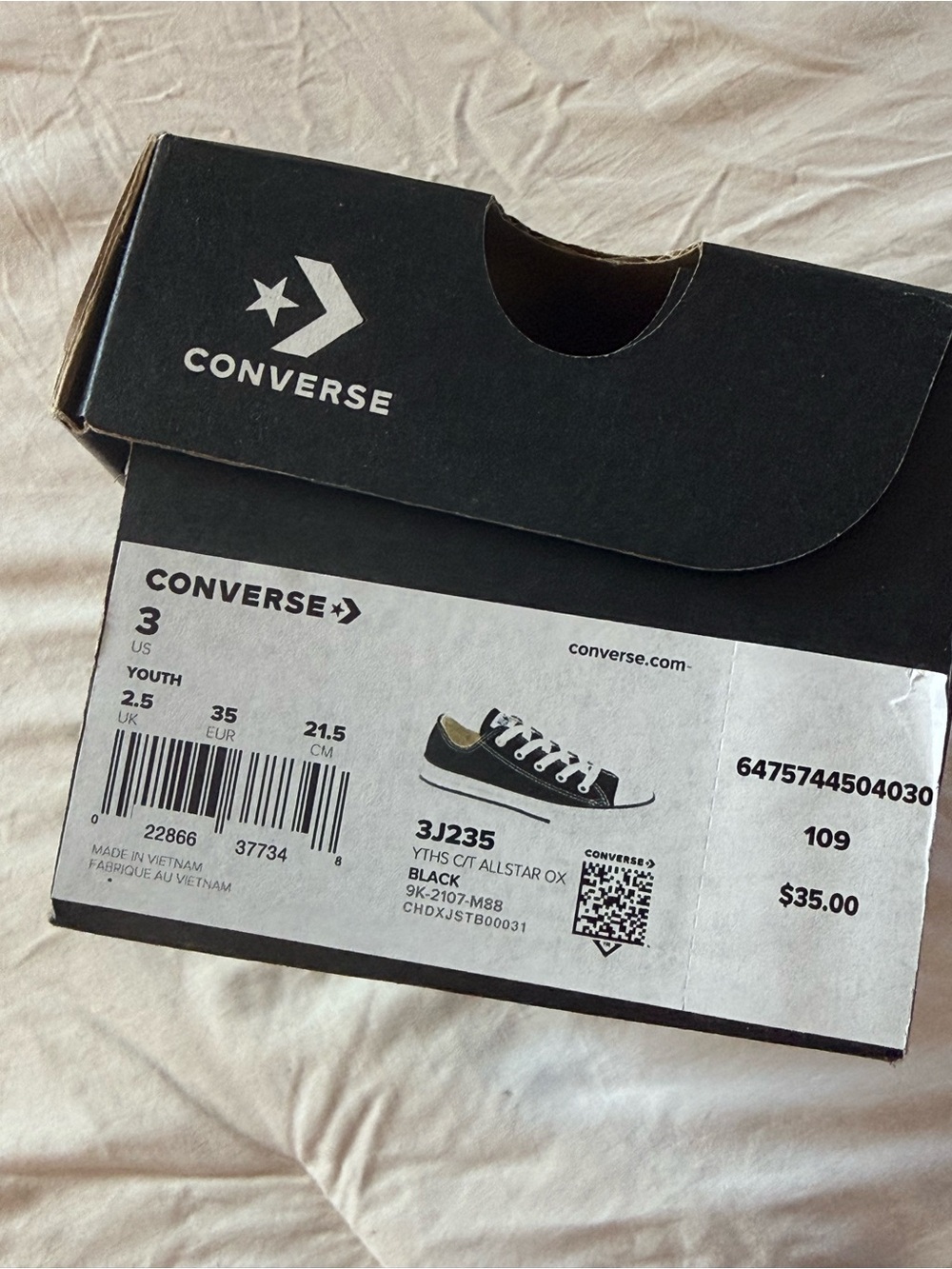 Converse Kids Black and White Canvas Low Top Sneakers